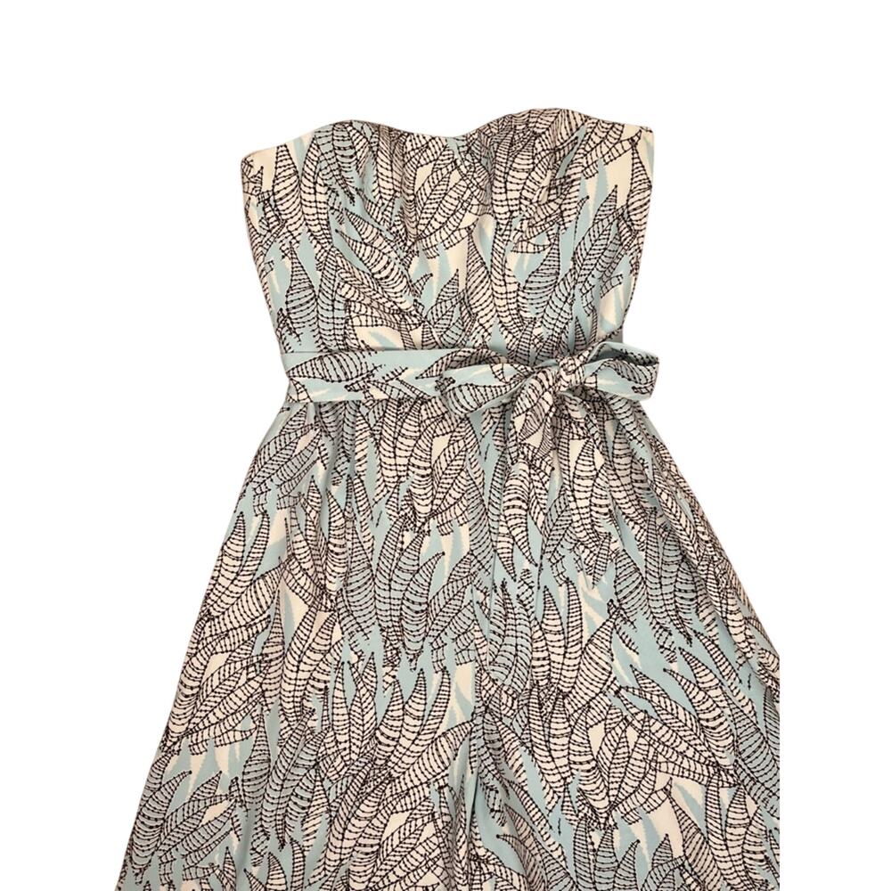 H&M Bandeau Belted Jumpsuit Size 4  Wide Leg Crop Spring Light Blue Leaf Print - Picture 4 of 13